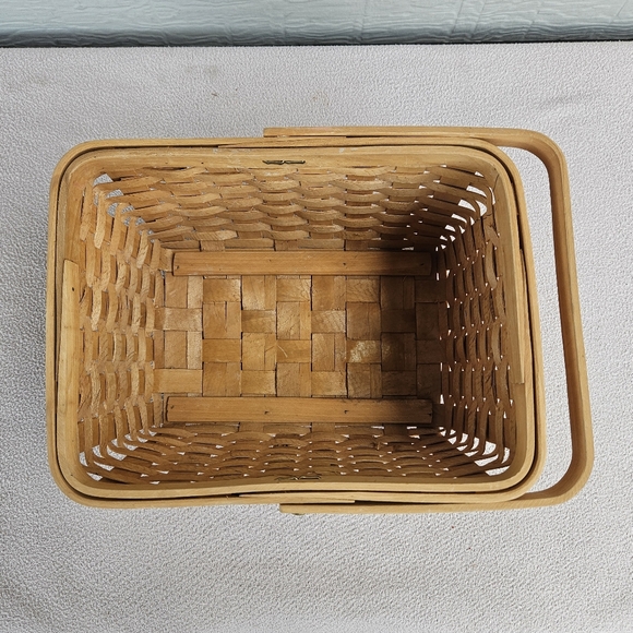 Single Swing Handle Wooden Woven Weave Basket Rectangle Boho 12" Costume Prop - Picture 6 of 9